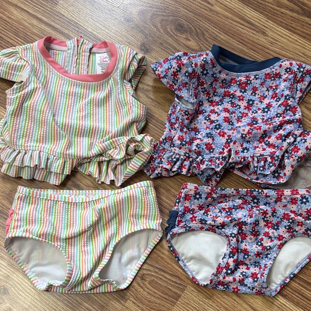 Ruffle Butts Multicolor Striped and Floral Swimwear Set 18-24months